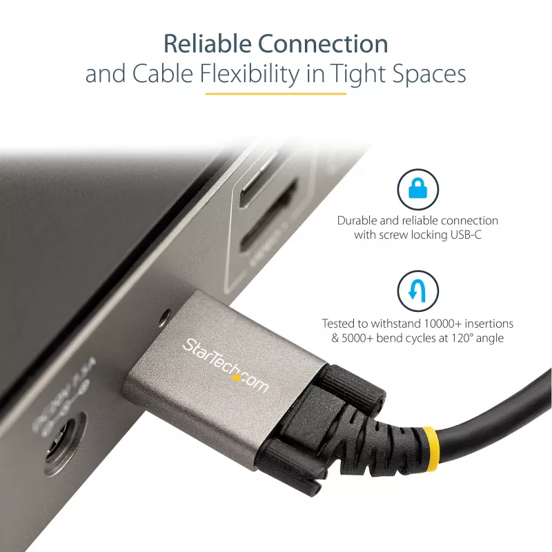 StarTech.com Cabo USB-C de 50cm (20″) com fixação lateral por parafuso 10Gbps – Cabo USB 3.1/3.2 Gen 2 Type-C – Carregamento Power Delivery 100W (5A), DP Alt Mode – Bloqueio duplo por parafuso – Cabo USB-C carregar/sincronizar
