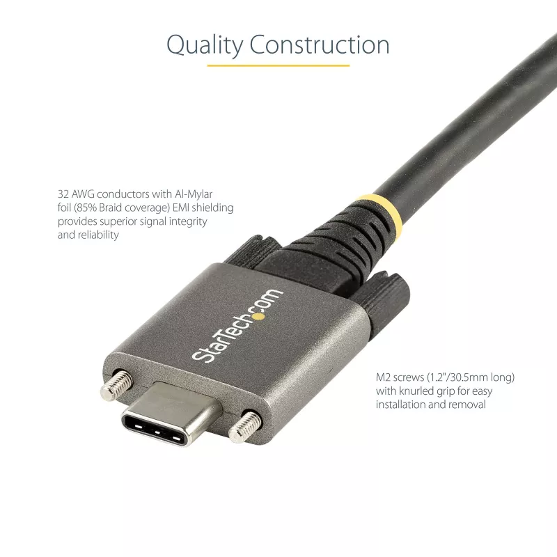 StarTech.com Cabo USB-C de 50cm (20″) com fixação lateral por parafuso 10Gbps – Cabo USB 3.1/3.2 Gen 2 Type-C – Carregamento Power Delivery 100W (5A), DP Alt Mode – Bloqueio duplo por parafuso – Cabo USB-C carregar/sincronizar