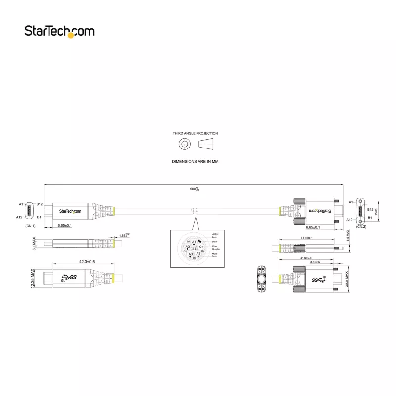 StarTech.com Cabo USB-C de 50cm (20″) com fixação lateral por parafuso 10Gbps – Cabo USB 3.1/3.2 Gen 2 Type-C – Carregamento Power Delivery 100W (5A), DP Alt Mode – Bloqueio duplo por parafuso – Cabo USB-C carregar/sincronizar