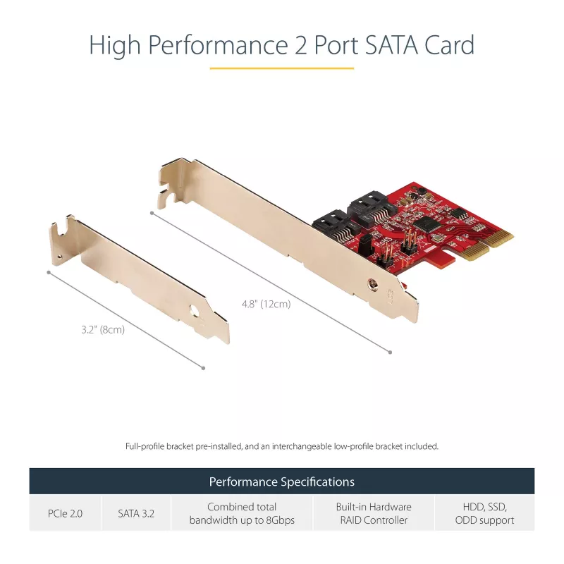 StarTech.com Placa SATA PCIe – Placa de expansão SATA PCIe de 2 portas – 6Gbps – Full/Low Profile – Adaptador/controlador PCI Express para SATA – ASM1062R SATA RAID – Conversor PCIe para SATA