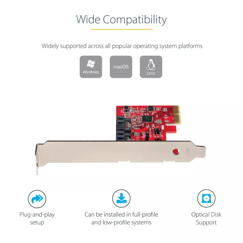 StarTech.com Placa SATA PCIe – Placa de expansão SATA PCIe de 2 portas – 6Gbps – Full/Low Profile – Adaptador/controlador PCI Express para SATA – ASM1062R SATA RAID – Conversor PCIe para SATA