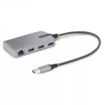StarTech.com Hub USB de 3 portas com Ethernet – 3 portas USB-A – Gigabit Ethernet (RJ-45) – USB 3.0 5Gbit/s – Alimentado pelo barramento – Cabo de 30 cm – Adaptador hub USB portátil para portátil com GbE