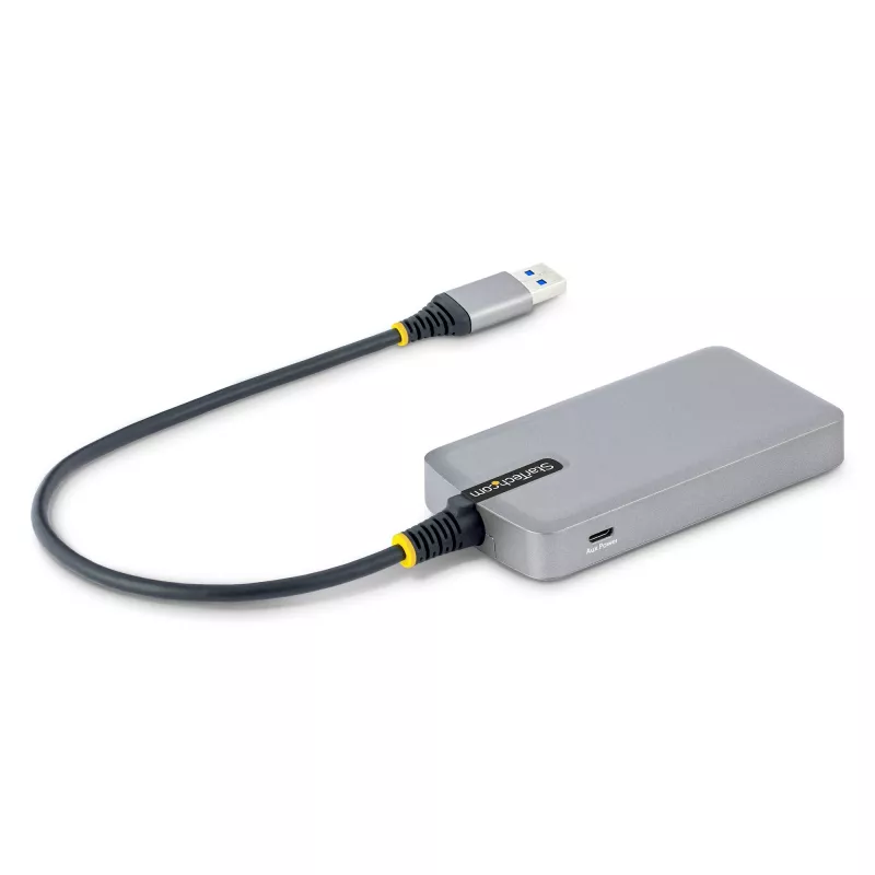 StarTech.com Hub USB de 3 portas com Ethernet – 3 portas USB-A – Gigabit Ethernet (RJ-45) – USB 3.0 5Gbit/s – Alimentado pelo barramento – Cabo de 30 cm – Adaptador hub USB portátil para portátil com GbE