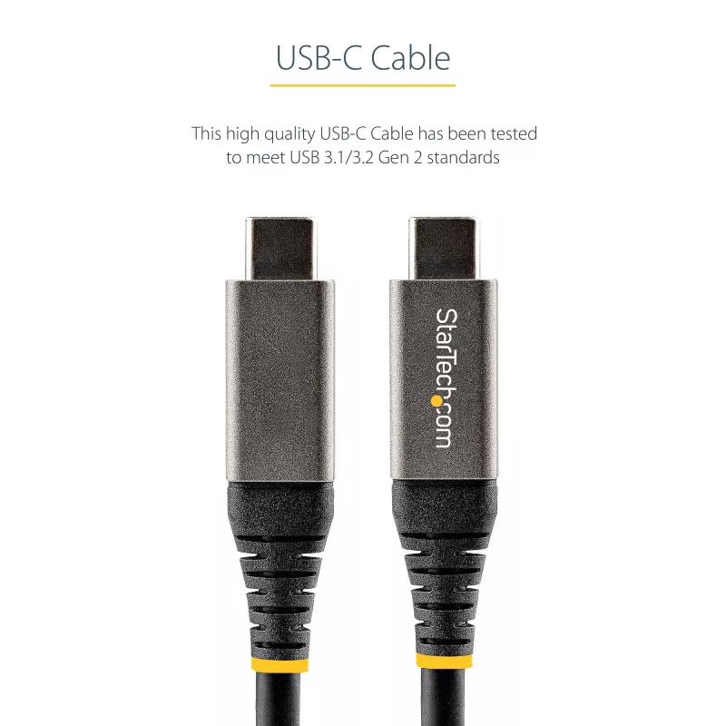 StarTech.com Cabo USB-C de 20 polegadas (50 cm) 10 Gbit/s – Cabo USB 3.1 Type-C – Carregamento Power Delivery 100 W (5 A), DP Alt Mode – Cabo USB-C para portátil/telefone/dispositivo USB-C – Carregar/sincronizar