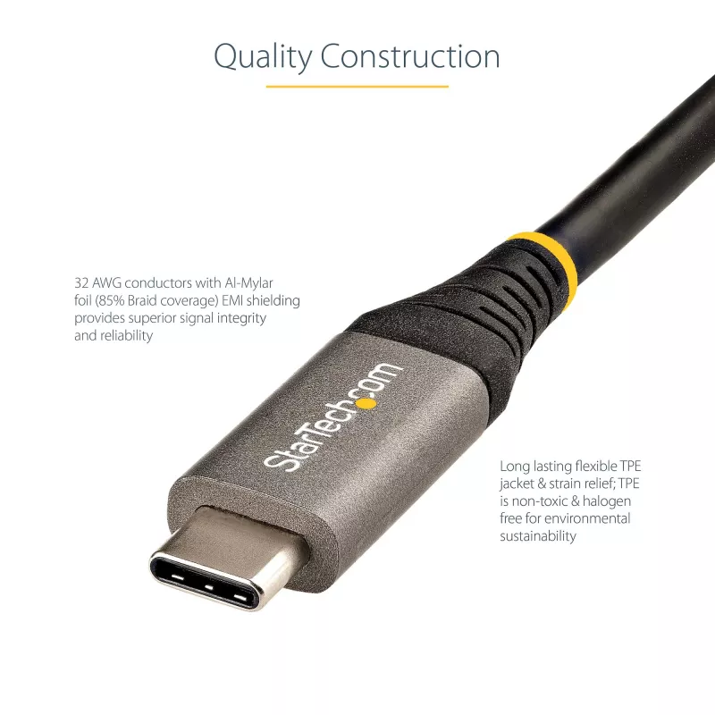 StarTech.com Cabo USB-C de 20 polegadas (50 cm) 10 Gbit/s – Cabo USB 3.1 Type-C – Carregamento Power Delivery 100 W (5 A), DP Alt Mode – Cabo USB-C para portátil/telefone/dispositivo USB-C – Carregar/sincronizar
