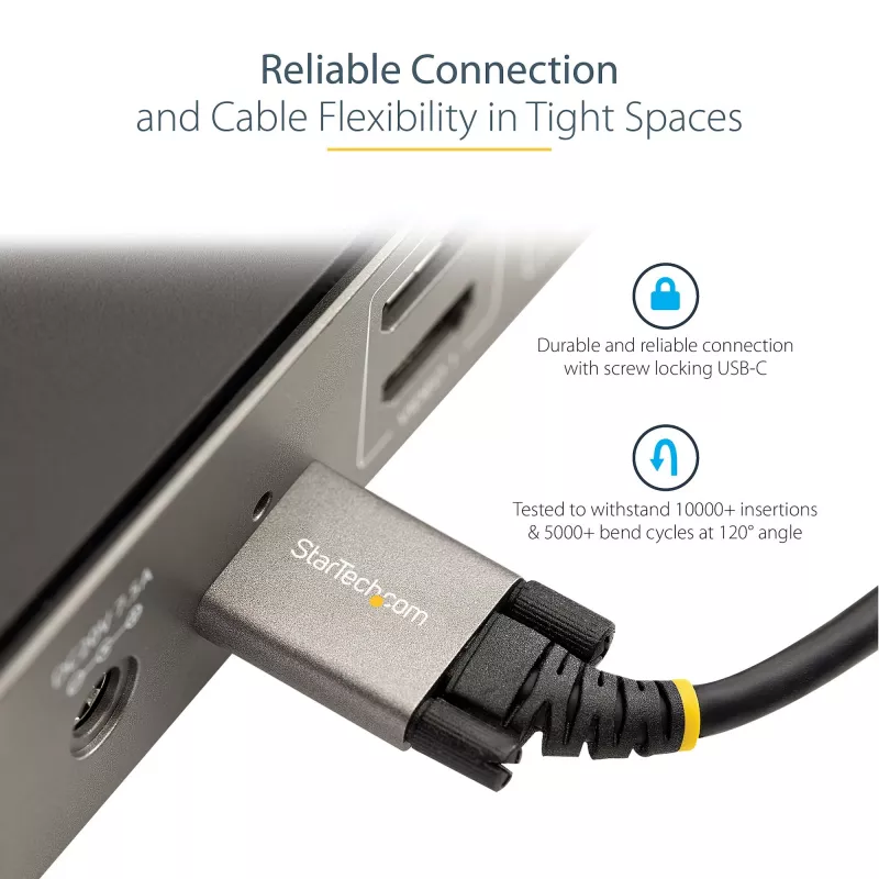StarTech.com Cabo USB-C de 0,91 m com bloqueio lateral por parafuso 10 Gbit/s – Cabo USB-C certificado USB-IF – Cabo USB 3.1/3.2 Gen 2 Type-C – Carregamento Power Delivery 100 W (5 A), DP Alt Mode – Bloqueio duplo por parafuso – Cabo USB-C carregar/sincronizar