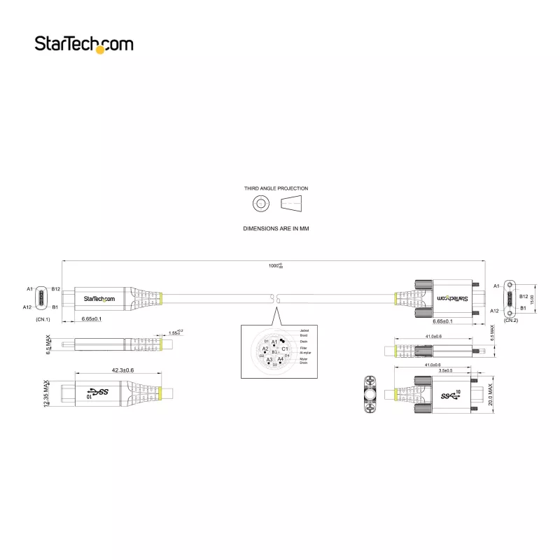 StarTech.com Cabo USB-C de 0,91 m com bloqueio lateral por parafuso 10 Gbit/s – Cabo USB-C certificado USB-IF – Cabo USB 3.1/3.2 Gen 2 Type-C – Carregamento Power Delivery 100 W (5 A), DP Alt Mode – Bloqueio duplo por parafuso – Cabo USB-C carregar/sincronizar