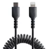 StarTech.com Cabo USB-C para Lightning de 1m (3ft), certificado MFi, cabo espiral para carregamento de iPhone, preto, revestimento TPE robusto fibra de aramida, cabo espiral Lightning durável