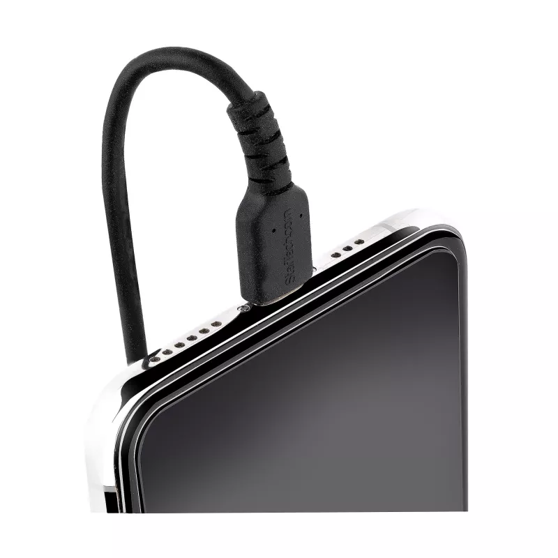 StarTech.com Cabo USB-C para Lightning de 1m (3ft), certificado MFi, cabo espiral para carregamento de iPhone, preto, revestimento TPE robusto fibra de aramida, cabo espiral Lightning durável