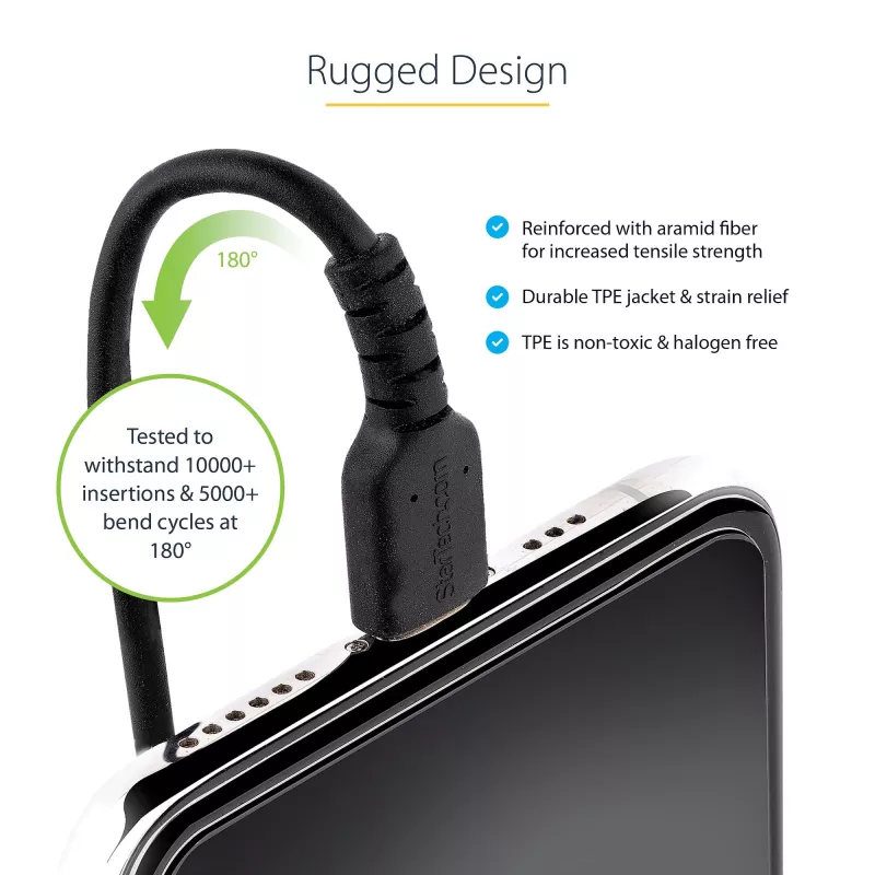 StarTech.com Cabo USB-C para Lightning de 1m (3ft), certificado MFi, cabo espiral para carregamento de iPhone, preto, revestimento TPE robusto fibra de aramida, cabo espiral Lightning durável