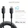 StarTech.com Cabo USB-C para Lightning de 1m (3ft), certificado MFi, cabo espiral para carregamento de iPhone, preto, revestimento TPE robusto fibra de aramida, cabo espiral Lightning durável