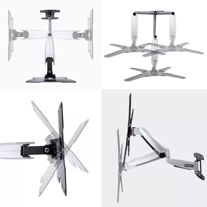 StarTech.com Suporte de parede VESA para TV, suporte de parede de TV Full-Motion ajustável para ecrãs de 23 a 55 polegadas, suporte de TV plano suporta 30 kg, suporte de parede de TV extensível/inclinável/orientável