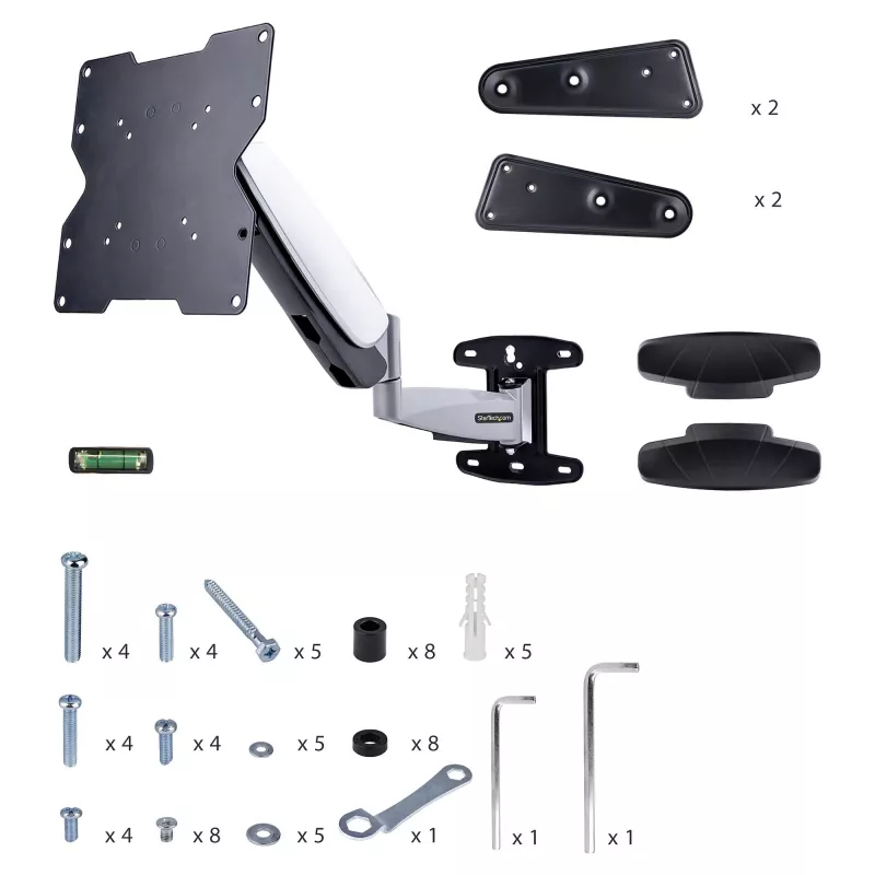 StarTech.com Suporte de parede VESA para TV, suporte de parede de TV Full-Motion ajustável para ecrãs de 23 a 55 polegadas, suporte de TV plano suporta 30 kg, suporte de parede de TV extensível/inclinável/orientável
