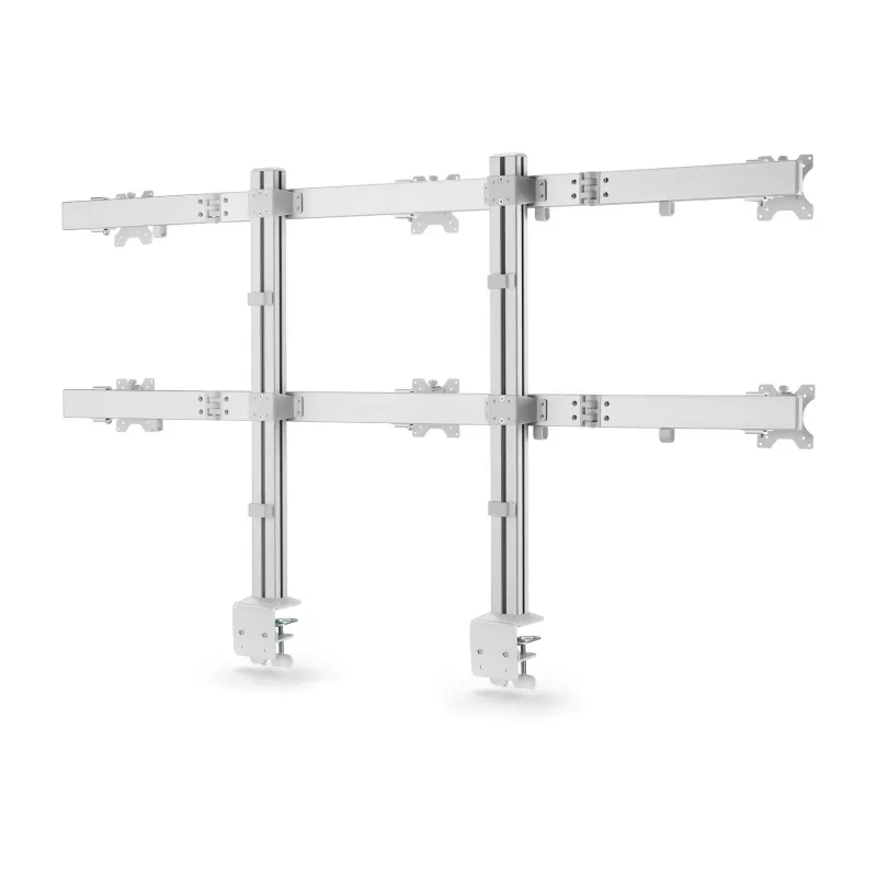 StarTech.com Suporte de secretária para seis monitores com barra transversal, para ecrãs de computador até 32 polegadas, máx. 8 kg por monitor, coluna dupla, fixação em C/passagem pela secretária, ajustável em altura
