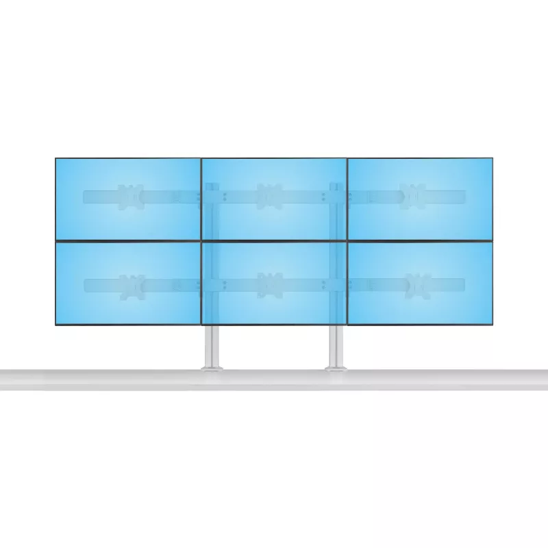 StarTech.com Suporte de secretária para seis monitores com barra transversal, para ecrãs de computador até 32 polegadas, máx. 8 kg por monitor, coluna dupla, fixação em C/passagem pela secretária, ajustável em altura