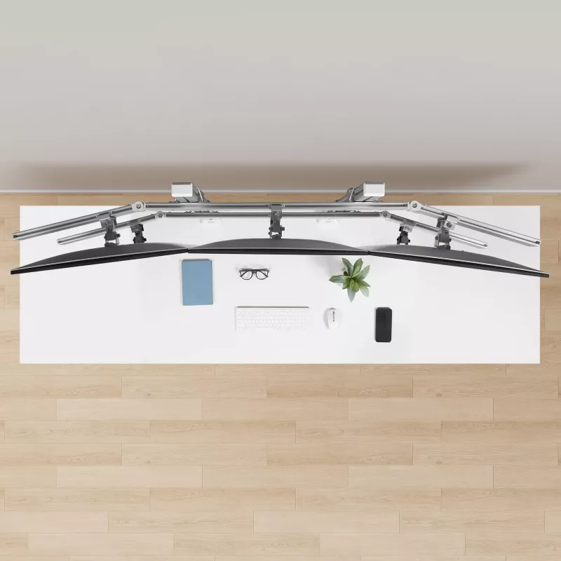 StarTech.com Suporte de secretária para seis monitores com barra transversal, para ecrãs de computador até 32 polegadas, máx. 8 kg por monitor, coluna dupla, fixação em C/passagem pela secretária, ajustável em altura