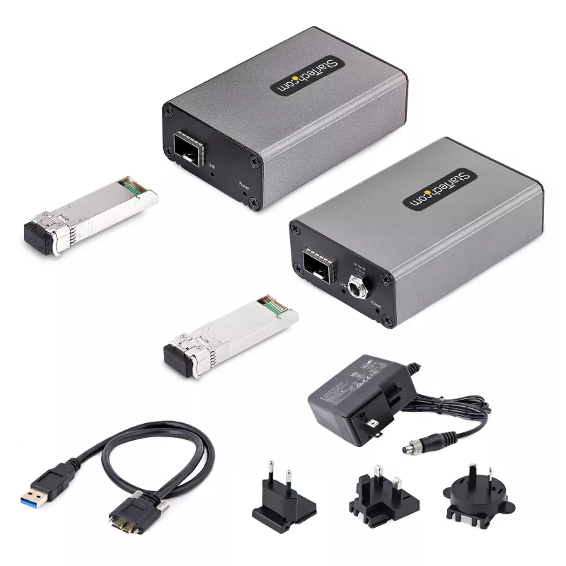 StarTech.com Extensor USB 3.0 de 2 portas sobre fibra multimodo OM3 – LC/LC – hub USB-A de 2x 5 Gbit/s – alcance de 350 m (1150 pés) – extensor USB de fibra ótica duradouro – extensor USB ótico