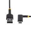 StarTech.com Cabo de carregamento USB-A para USB-C de 15 cm, angular – cabo USB-C de carregamento rápido robusto – preto, USB 2.0 A para Type-C – fibra aramida resistente – 3A – cabo USB de carregamento curto