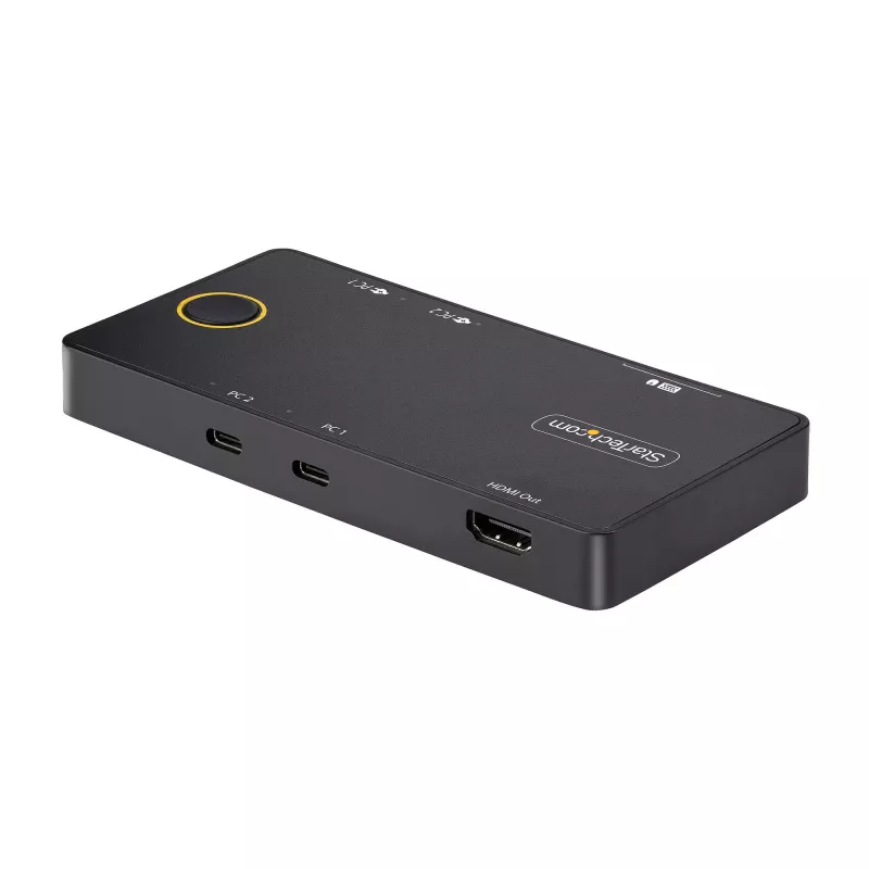StarTech.com Comutador KVM USB-C de 2 portas, monitor HDMI 4K 60Hz único, portas duplas de Power Delivery 100W pass-through, alimentado por bus, compatível com USB Type-C/USB4/Thunderbolt 3/4 – fator de forma pequeno