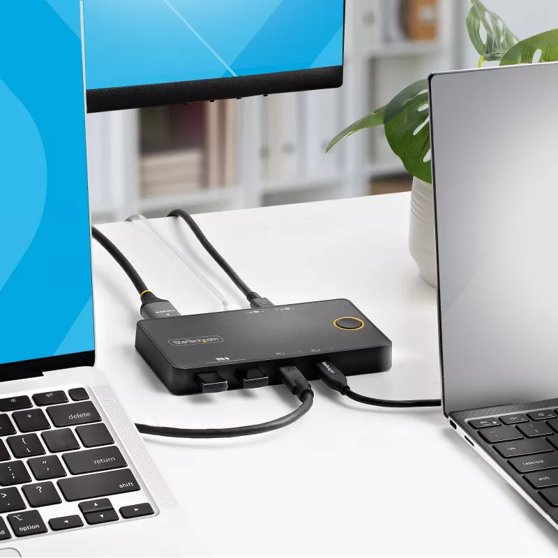 StarTech.com Comutador KVM USB-C de 2 portas, monitor HDMI 4K 60Hz único, portas duplas de Power Delivery 100W pass-through, alimentado por bus, compatível com USB Type-C/USB4/Thunderbolt 3/4 – fator de forma pequeno