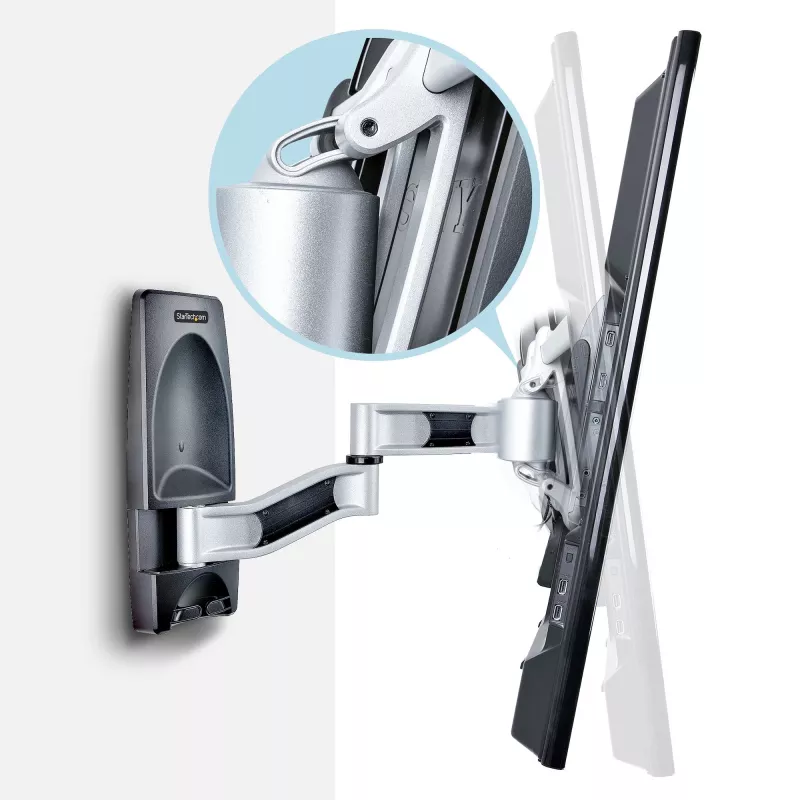 StarTech.com Suporte de parede para TV articulado, suporte de parede VESA, compatível com televisores de 26 a 65 polegadas/99 lb/planos/curvos, suporte de parede plano extensível para TV, suporte de parede de canto ajustável para TV