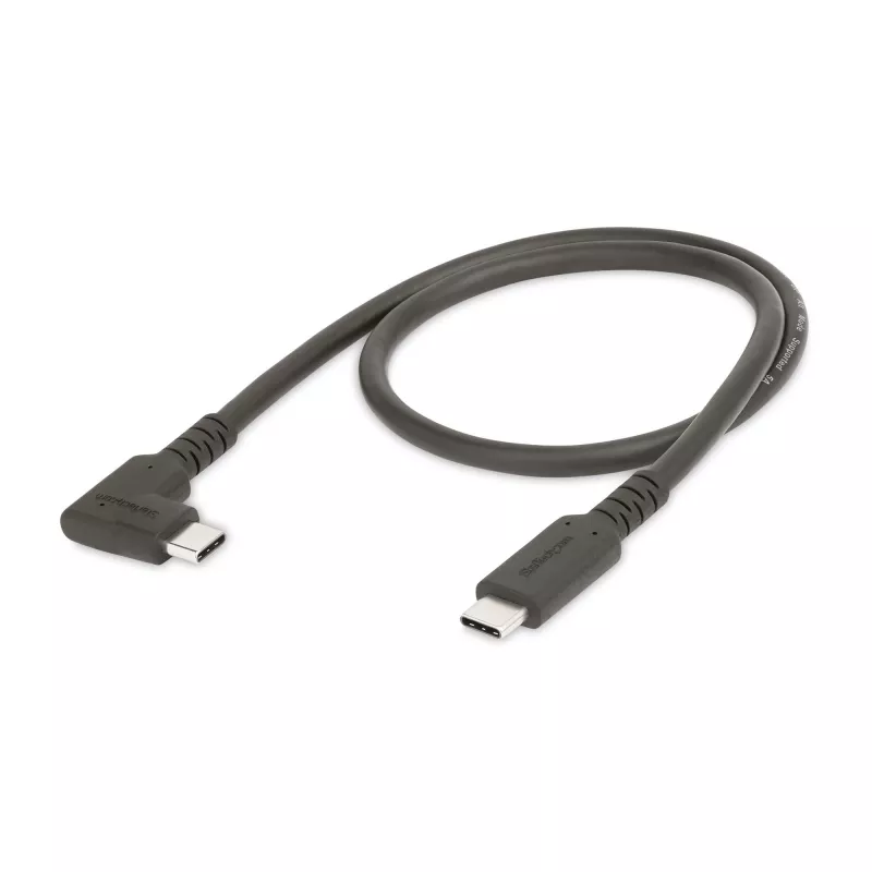 StarTech.com Cabo USB-C angular robusto de 50 cm, USB 3.2 Gen 2 (10 Gbit/s), cabo de dados USB-C para C totalmente equipado, 4K 60Hz DP Alt-Mode, 100 W Power Delivery – cabo USB Type-C de 90 graus