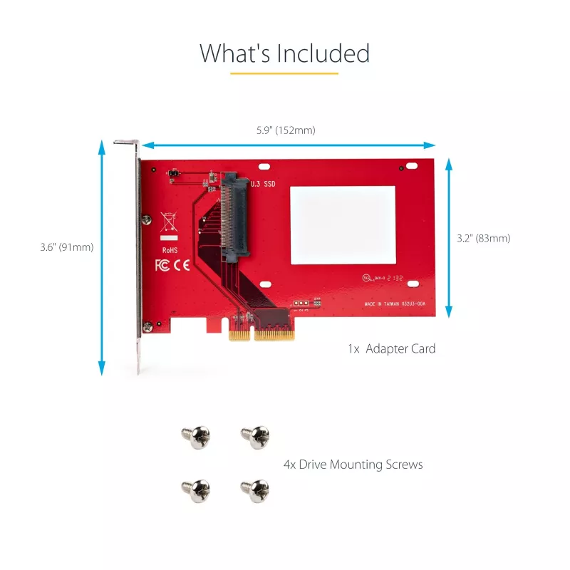 StarTech.com placa adaptadora de U.3 para PCIe, adaptador PCIe 4.0 x4 para SSD NVMe U.3 de 2,5 polegadas, placa de expansão PCI Express SFF-TA-1001 para desktops/servidores, em conformidade com TAA – independente do sistema operativo