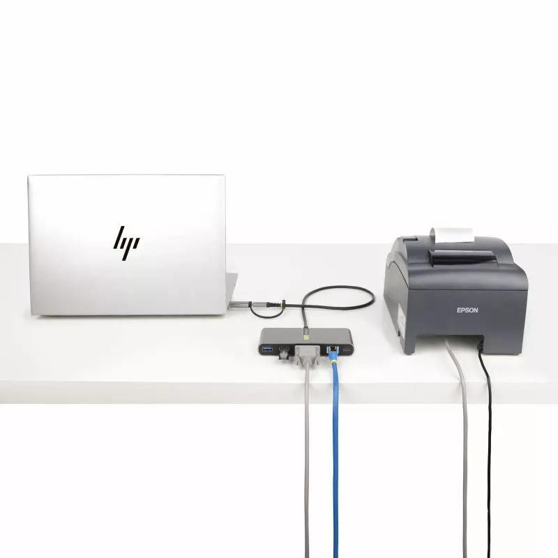 StarTech.com Hub USB-C de 2 portas com Ethernet e RS-232, dongle USB-C para USB-A acoplado, pass-through 100 W PD, 2x USB-A 5 Gbit/s, Ethernet Gigabit, RS232 Série (FTDI)