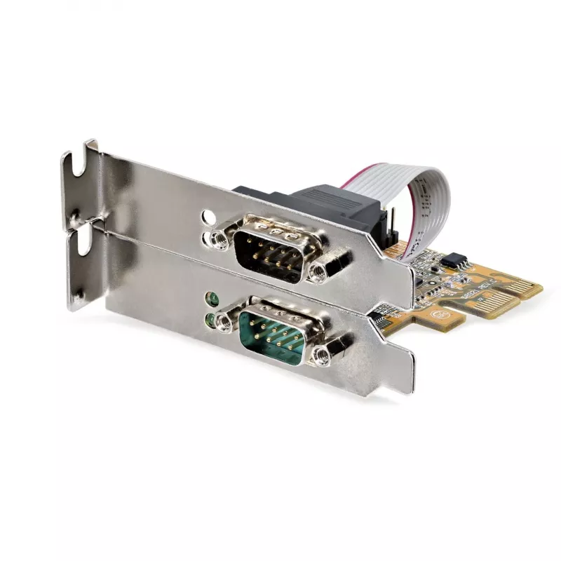 StarTech.com Placa de interface série PCI Express de 2 portas, placa série PCIe dual port para RS232 (DB9), UART 16C1050, suportes Low/Full Profile, retenção de COM, para Windows/Linux