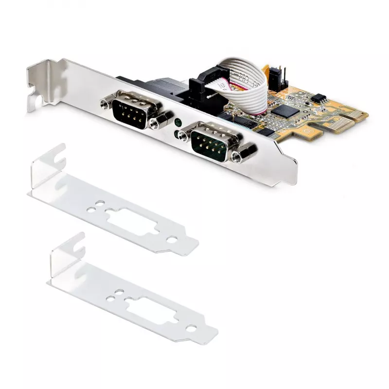 StarTech.com Placa de interface série PCI Express de 2 portas, placa série PCIe dual port para RS232 (DB9), UART 16C1050, suportes Low/Full Profile, retenção de COM, para Windows/Linux