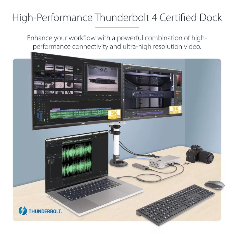 StarTech.com Docking station universal USB4 e Thunderbolt 4, quatro ecrãs em Windows, dois ecrãs em MacBook, dock HDMI DP com função de carregamento de portátil de 98W