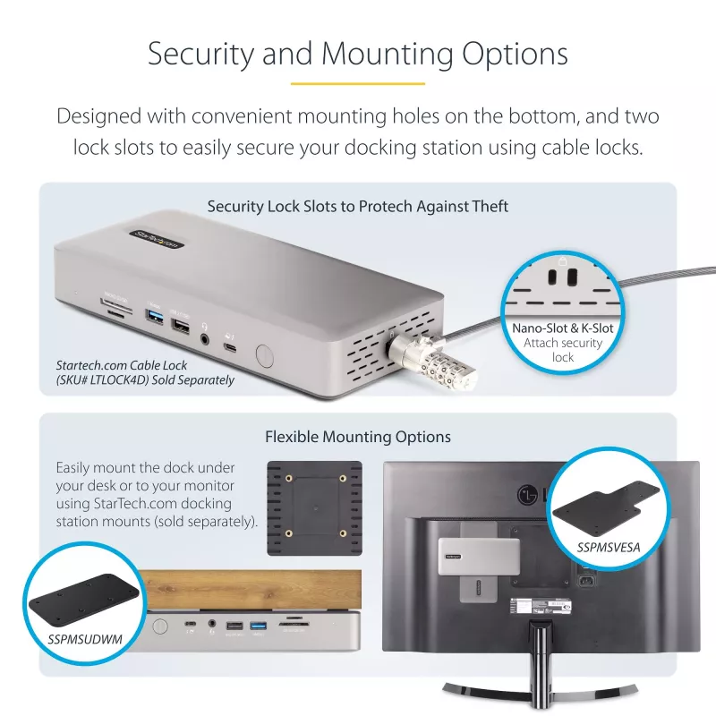 StarTech.com Docking station universal USB4 e Thunderbolt 4, quatro ecrãs em Windows, dois ecrãs em MacBook, dock HDMI DP com função de carregamento de portátil de 98W