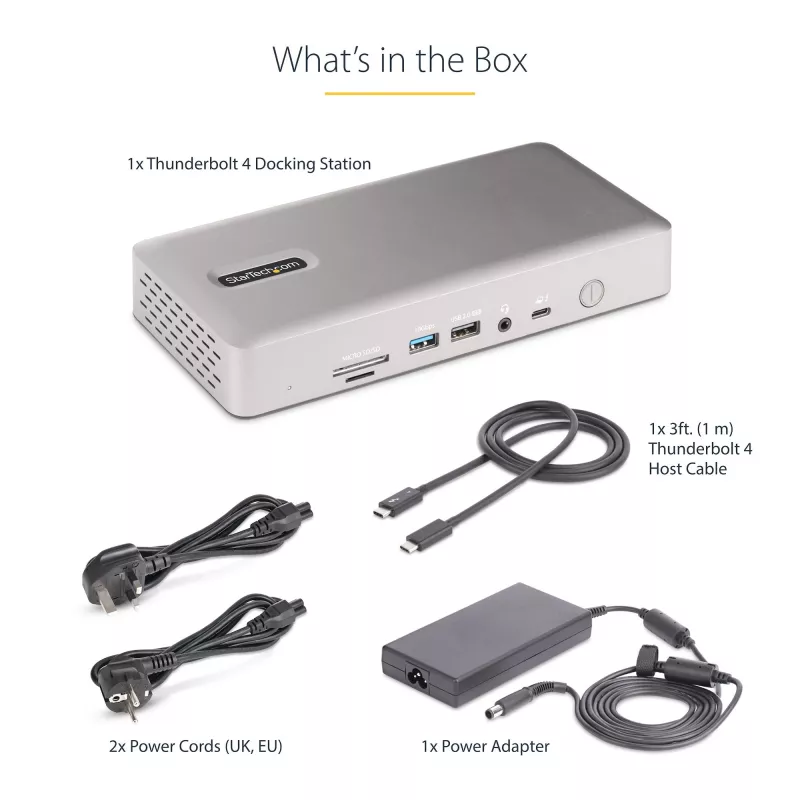 StarTech.com Docking station universal USB4 e Thunderbolt 4, quatro ecrãs em Windows, dois ecrãs em MacBook, dock HDMI DP com função de carregamento de portátil de 98W