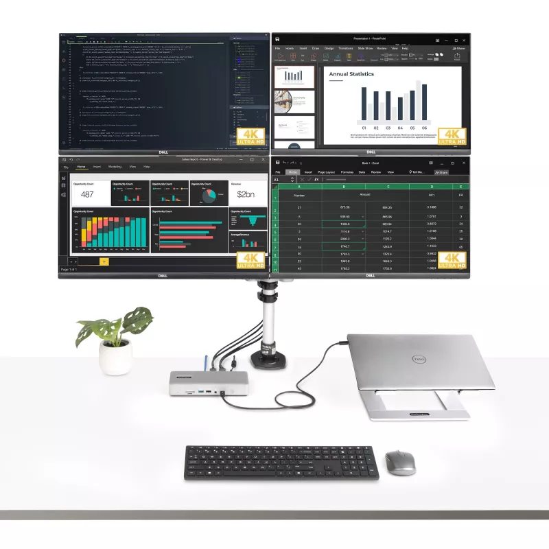 StarTech.com Docking station universal USB4 e Thunderbolt 4, quatro ecrãs em Windows, dois ecrãs em MacBook, dock HDMI DP com função de carregamento de portátil de 98W