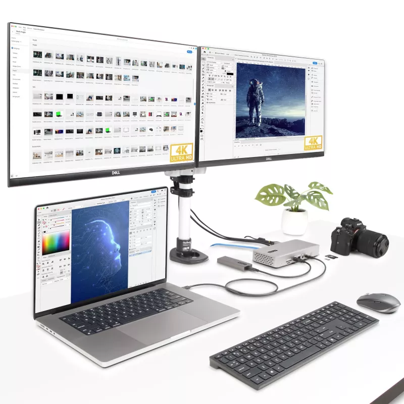 StarTech.com Docking station universal USB4 e Thunderbolt 4, quatro ecrãs em Windows, dois ecrãs em MacBook, dock HDMI DP com função de carregamento de portátil de 98W