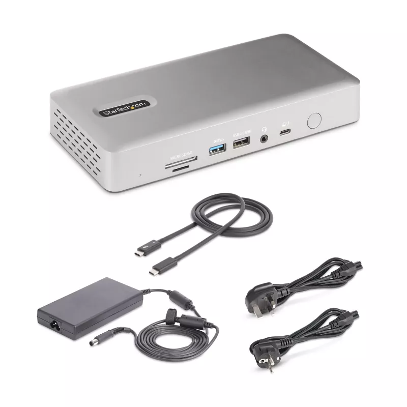 StarTech.com Docking station universal USB4 e Thunderbolt 4, quatro ecrãs em Windows, dois ecrãs em MacBook, dock HDMI DP com função de carregamento de portátil de 98W