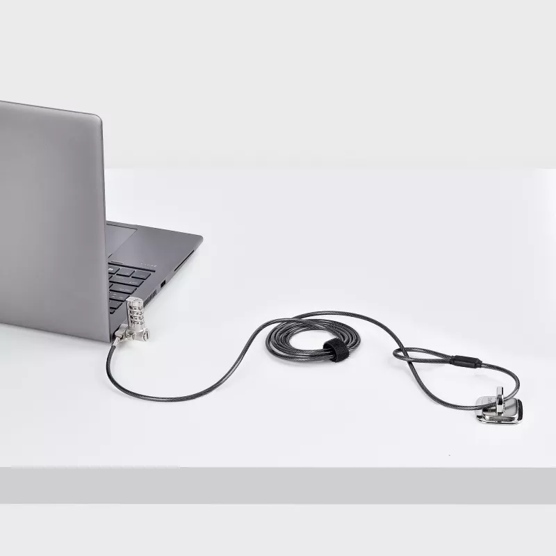 StarTech.com Cabo de segurança universal para portátil de 2 m, cabo de segurança para portáteis compatível com Noble Wedge®/Nano/K-Slot; cabo de fechadura de combinação sem chave, cabo de aço antifurto resistente a cortes