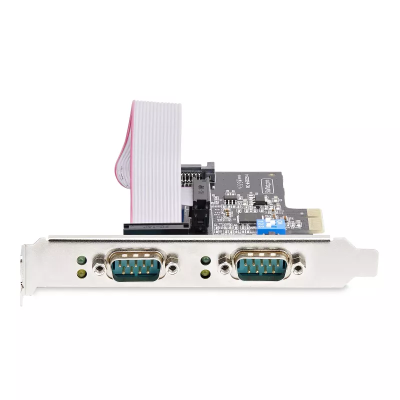 StarTech.com Placa série PCIe de 2 portas, placa série PCI Express dual port para RS232/RS422/RS485 (DB9), suportes Low-Profile incluídos, UART 16C1050, Windows/Linux, compatível com TAA – proteção ESD nível 4