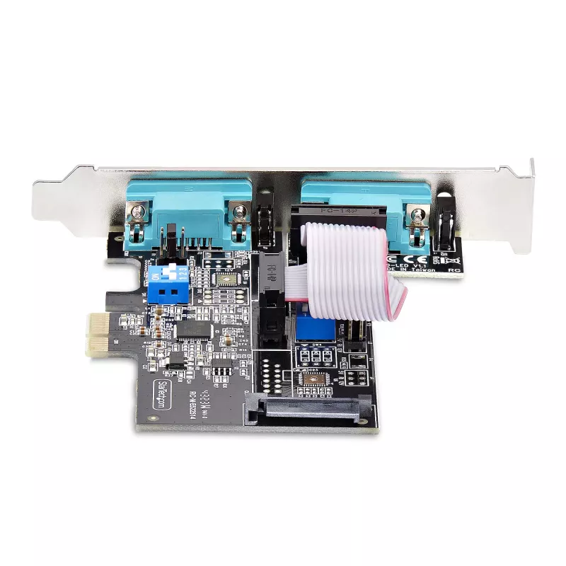 StarTech.com Placa série PCIe de 2 portas, placa série PCI Express dual port para RS232/RS422/RS485 (DB9), suportes Low-Profile incluídos, UART 16C1050, Windows/Linux, compatível com TAA – proteção ESD nível 4