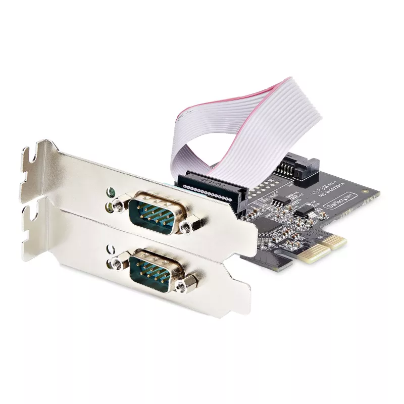 StarTech.com Placa série PCIe de 2 portas, placa série PCI Express dual port para RS232/RS422/RS485 (DB9), suportes Low-Profile incluídos, UART 16C1050, Windows/Linux, compatível com TAA – proteção ESD nível 4