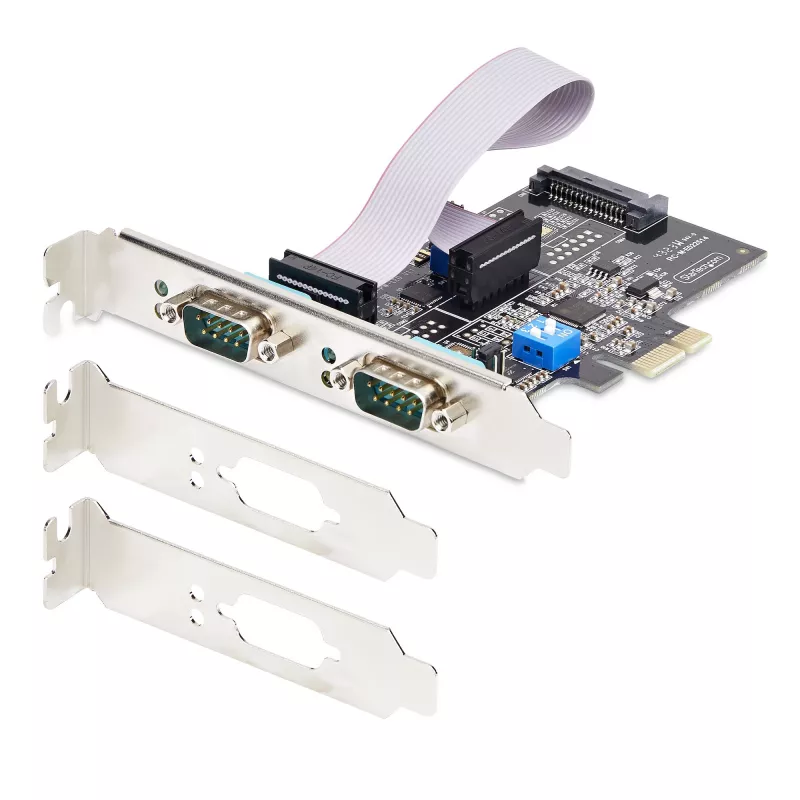 StarTech.com Placa série PCIe de 2 portas, placa série PCI Express dual port para RS232/RS422/RS485 (DB9), suportes Low-Profile incluídos, UART 16C1050, Windows/Linux, compatível com TAA – proteção ESD nível 4
