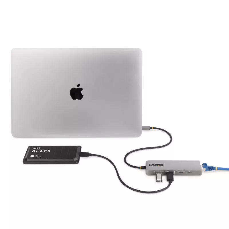 StarTech.com Hub USB-C de 3 portas com Ethernet 2,5 Gbit/s e Power Delivery 100 W pass-through, USB 3.2 10 Gbit/s, 2x USB-A/1x USB-C, hub adaptador USB Type-C portátil