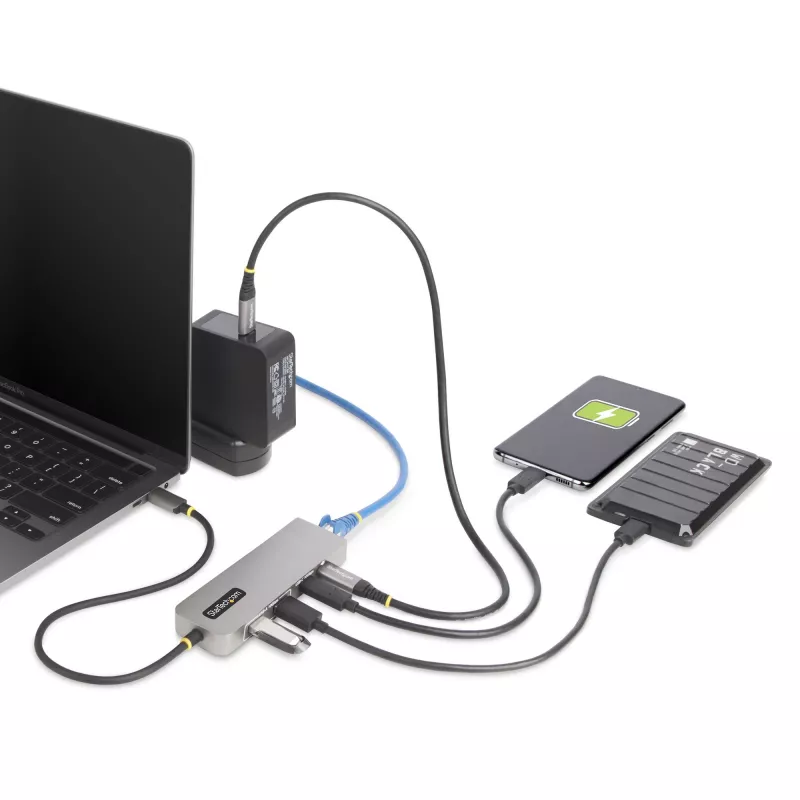 StarTech.com Hub USB-C de 3 portas com Ethernet 2,5 Gbit/s e Power Delivery 100 W pass-through, USB 3.2 10 Gbit/s, 2x USB-A/1x USB-C, hub adaptador USB Type-C portátil