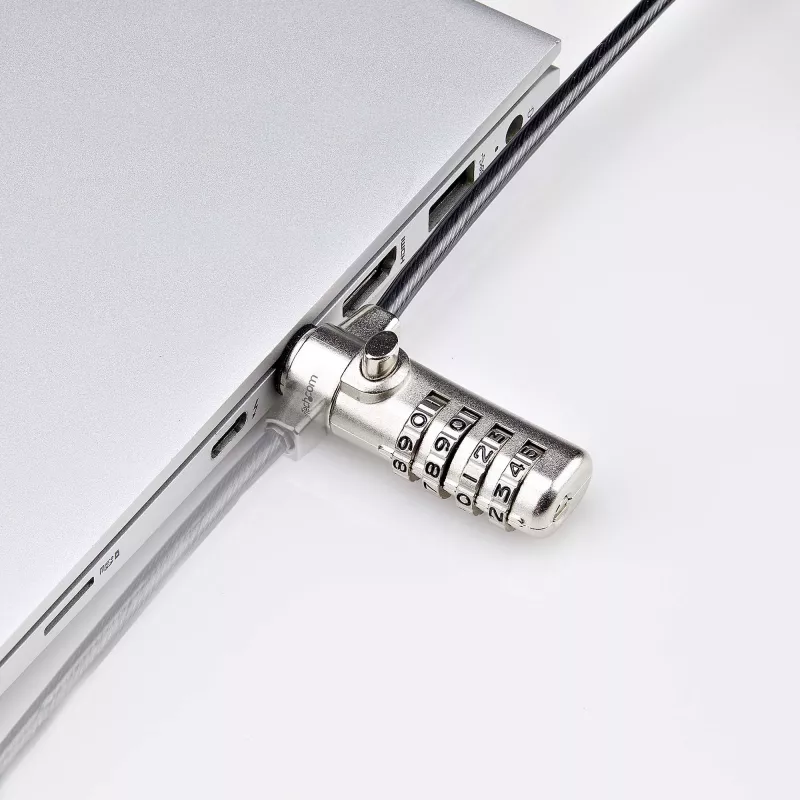 StarTech.com Fechadura slim Lock compatível com K-Slot, cabo de segurança de 1,5 m, proteção antifurto de secretária para portátil/notebook, cabo de aço resistente a cortes, fechadura de combinação