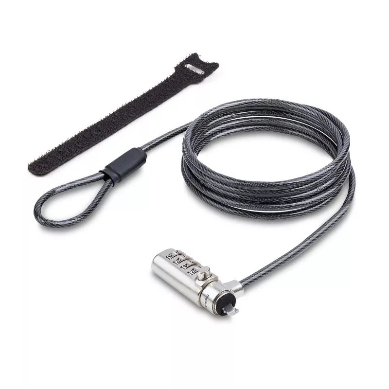 StarTech.com Fechadura slim Lock compatível com K-Slot, cabo de segurança de 1,5 m, proteção antifurto de secretária para portátil/notebook, cabo de aço resistente a cortes, fechadura de combinação