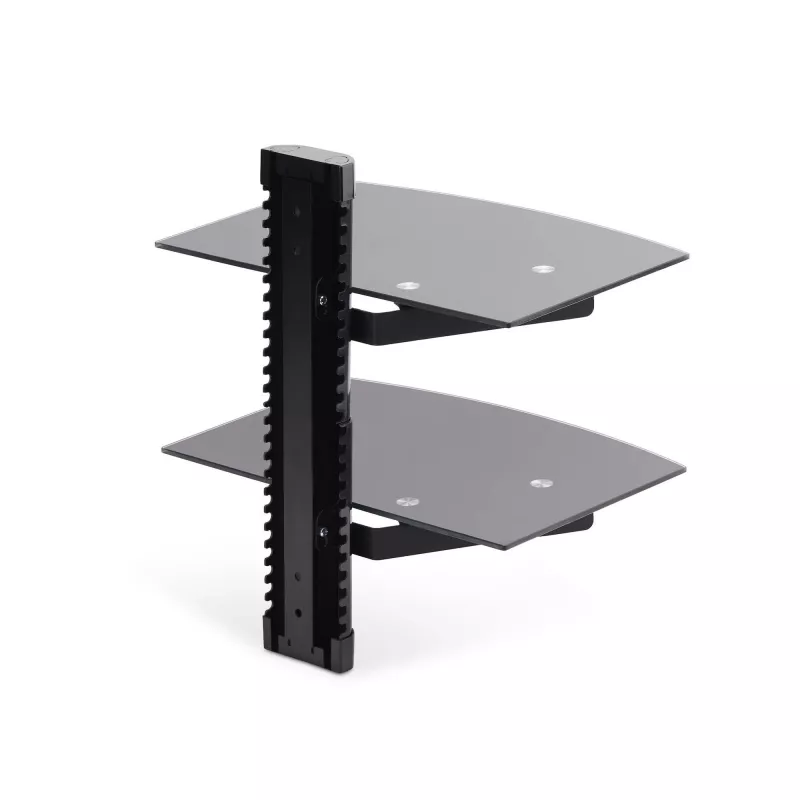 StarTech.com Prateleiras de parede flutuantes duplas para equipamentos AV, prateleira de altura ajustável para debaixo da TV, organização de equipamentos A/V em prateleiras de vidro temperado preto
