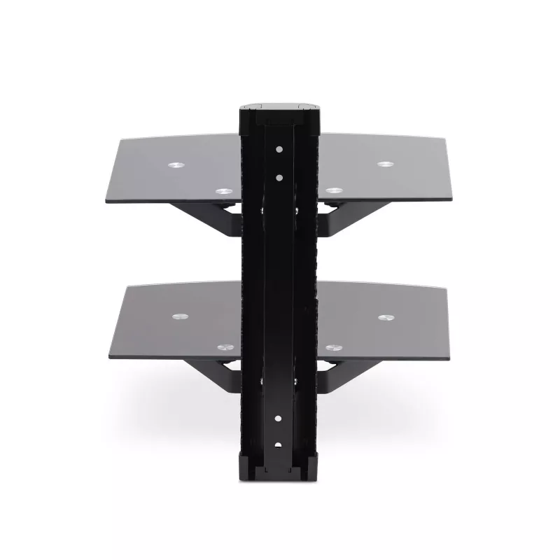StarTech.com Prateleiras de parede flutuantes duplas para equipamentos AV, prateleira de altura ajustável para debaixo da TV, organização de equipamentos A/V em prateleiras de vidro temperado preto