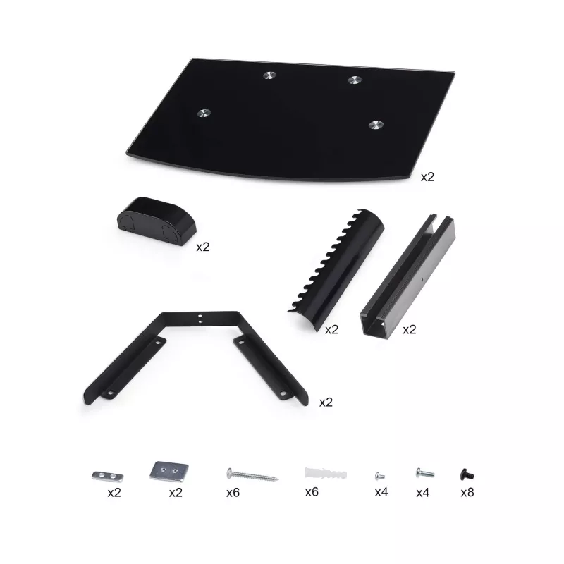 StarTech.com Prateleiras de parede flutuantes duplas para equipamentos AV, prateleira de altura ajustável para debaixo da TV, organização de equipamentos A/V em prateleiras de vidro temperado preto