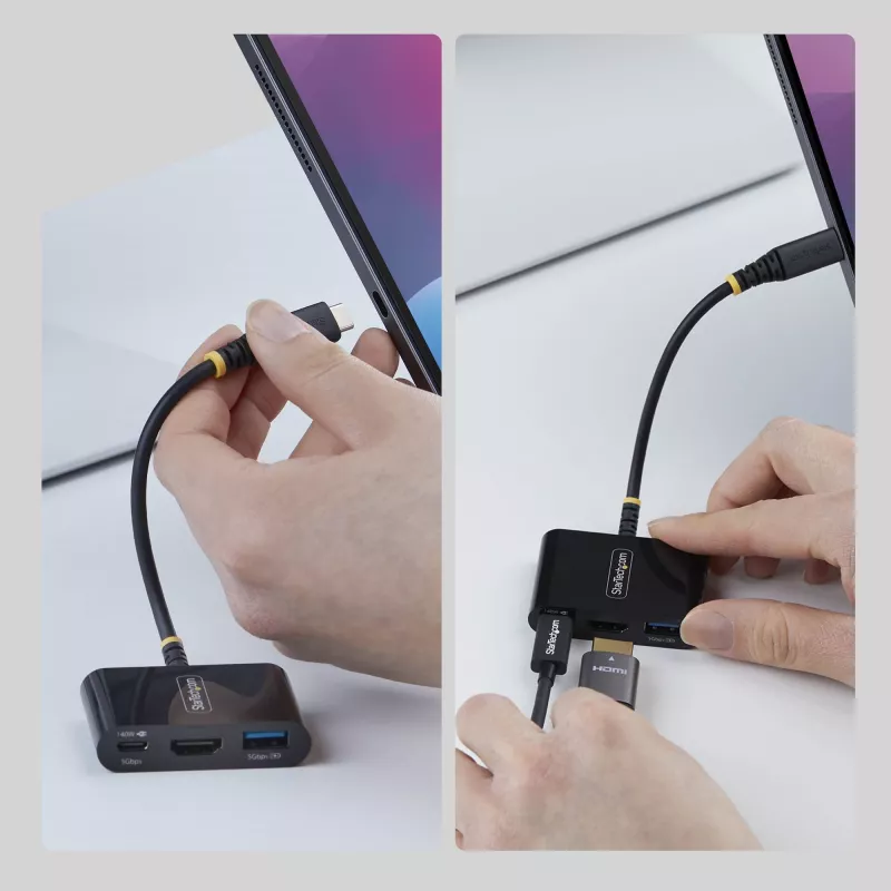 StarTech.com adaptador multiporta de USB-C para HDMI com carregamento PD de 140 W, HDMI 4K a 60 Hz, hub USB de 5 Gbit/s, mini dock para MacBook / Dell / Thinkpad / HP / iPad / tablets