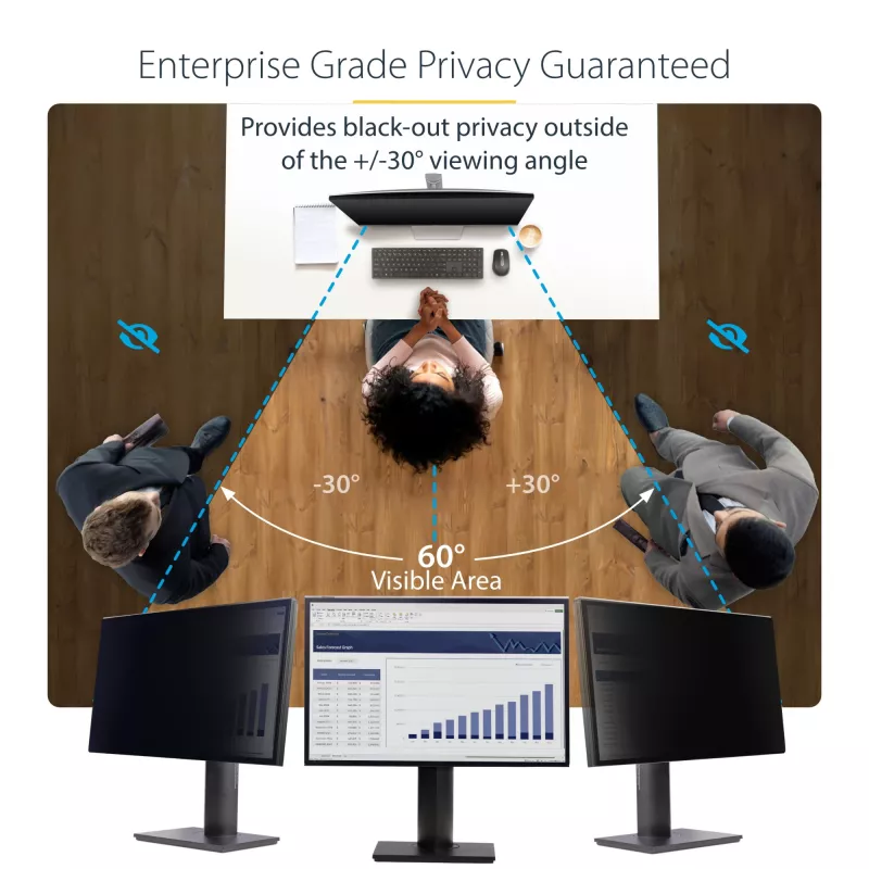 Filtro de privacidade para monitor de computador StarTech.com 24 polegadas 16:10, filtro de acrílico suspenso, proteção de ecrã de instalação rápida, proteção de ecrã para monitor, ângulo de visualização +/- 30°, brilhante